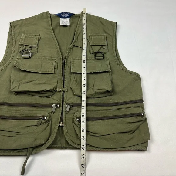 Vtg Woolrich Mens Utility Vest Sz Medium 90s Fishing Photography Olive Green C3 - Picture 8 of 8